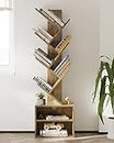 SUNMORY 6 Tier Tree Bookshelf, Small Bookcase with Storage Cabinet, Modern Tall Narrow Bookshelves Organizer, Floor Standing Book Shelf for Bedroom/Living Room/Home Office/Corner, Rustic Brown