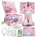 PERRYHOME Unicorn Gifts for Girls 26 Pcs Unicorn Surprise Box with Unicorn Plush, DIY Coloring Book, Unicorn Necklace & Jewelry, Girl Gift Toy Birthday Gift for 3-12(Colorful Plush Set)