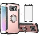 Phone Case for Samsung Galaxy S7 Edge with Tempered Glass Screen Protector Cover and Stand Ring Holder Slim Hybrid Cell Accessories Glaxay S7edge Gaxaly S 7 Plus Galaxies GS7 7s 7edge Cases Rose Gold
