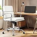 Furb Mid-Back Office Chair Gaming Executive Ergonomic Support Thick Padded PU Leather Seat Work Study Black Eames Replica Silver White
