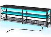 Rolanstar TV Stand with Led Lights & Power Outlets for 32/45/55/60/65/70/75 inch TVs, Entertainment Center with Open Storage, TV Table, 3-Tier Television Stands for Living Room, Black
