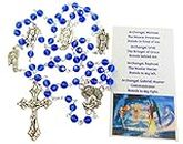 Westmon Works St Michael and the Archangels Rosary Glass Beads Metal Crucifix and Center with Prayer Card, 3 inch, Glass
