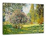 Claude Monet - Landschaft am Park Monceau als Leinwandbild / Größe: 100x70 cm / Wandbild / Kunstdruck / fertig bespannt, Weiß