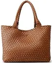 Woven Bag for Women, Fashion Top Handle Shoulder Bag Vegan Leather Shopper Bag Large Travel Tote Bag, Brown