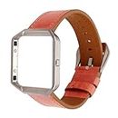 AsohsEN Compatible with Fitbit Blaze Band Leather Bands,Soft Genuine Leather Wristband Replacement Watch Band Fitness Strap for Women Men (Orange)