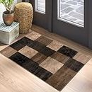 Rug Branch Montage 2' x 4' (2'3" X 4') Geometric Checkered Indoor Doormat Rug, Contemporary, Brown Beige - Living Room, Bedroom, Dining Room, and Kitchen