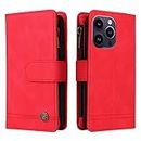 Wallet Case for iPhone 14/14 plus/14 Pro/14 Pro max, PU Leather Zipper Flip Folio Case,with Wrist Strap Magnetic Closure Built-in Kickstand Protective Case,Red,14 Plus 6.7''