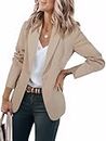 Cicy Bell Womens Casual Blazers Open Front Long Sleeve Work Office Jackets Blazer, Khaki, Large