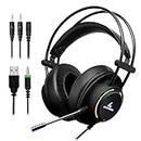 LYCANDER Gaming Headset with Microphone LED Light, 3.5mm input - for PC, PS4, Xbox One, Nintendo Switch and more (Comfort - Black/Rainbow)