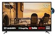 ENGLAON 32 Inch Full HD TV with LED Android 11 Smart 12V Display and Built-in DVD Player Combo with Chromecast & Bluetooth 5 Including an 12V/240V Adapter for Caravan Motorhome Camper Or RV