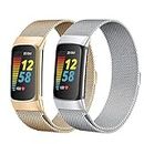 omee Bracelet en métal pour Fitbit Charge 5 pour homme et femme, bracelet en maille d'acier inoxydable avec fermoir magnétique pour Fitbit Charge 5