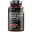 Maca Root Capsules 5000mg (High Strength) – 180 Vegan Black (6 Month Supply) Not Tablets 100% Peruvian with L-Arginine, Panax Ginseng & Pepper Made in UK by Nutravita