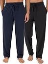 Fruit of the Loom Men's 2-pack Jersey Knit Pants Pajama Set, Black/Navy, Medium US