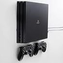 FLOATING GRIP® Wall Mounts for 1x PlayStation 4 SLIM (PS4 PRO) and 2x controllers (Bundle Package). Color: BLACK. Storage PS4 PRO and Controllers on the wall right next to your TV. Produced in Europe since 2014.