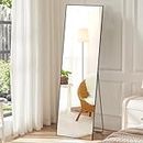 DUMOS Full Length Mirror with Stand, 59"x16" Floor Mirror with Aluminum Alloy Frame for Bedroom, Standing Full Body Mirror with Shatter-Proof Glass for Wall, Living Room, Cloakroom (Black)
