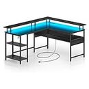 CELLOFILL 59'' L Shaped Computer Desk with LED Lights And Power Outlets Home Office Gaming Desk,Tavolo da Pranzo