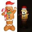 1.5m Christmas Snowman Home Decor, Indoor Outdoor Christmas Inflatables Gingerbread Man with Candy, Yard Decoration Snowman with LED Lights Festive Decorations