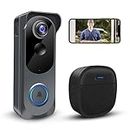 Wireless Video Doorbell Camera with Chime, Voice Changer/Message, PIR Motion Detection, Instant Alerts, 2-Way Audio, 1080P HD, Night Vision, 2.4G WiFi, IP66, Battery Powered, Works with Alexa