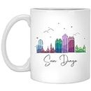 San Diego City Kaffeetasse – San Diego City Weihnachtstasse – Sehenswürdigkeiten Xmas Tasse – Bunte Stadt Skyline Grafik – San Diego Geschenke für Weihnachten 325 ml