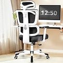 Primy Office Chair Ergonomic Desk Chair, High Back Computer Gaming Chair, Comfy Big and Tall Home Office Chair with Lumbar Support, Breathable Mesh Reclining Chair Adjustable Armrests Headrest(White)