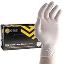 GTSE Box of 100 Latex Gloves, Size Medium (M), Powder Free Disposable Gloves, White, Suitable for Medical Use, Automotive, Cleaning and Industrial