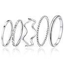 ChainsPro Knuckle Rings for Women 5 Pairs Stainless Steel Midi Rings Set
