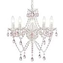 White Chandelier Pink Chandelier Lighting 5 Light Candle Style Chandelier Acrylic Crystal Girls Chandelier for Bedroom