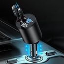 Retractable Car Charger 60W,4 in 1 Fast Car Phone Charger,Retractable Cables and 2 USB Ports Car Charger Adapter for iPhone 15/14/13,iPad,Galaxy(Type C+Lightning)(Black)