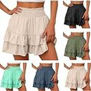 Cargo Shorts Women, Womens Bermuda Shorts, Women's 2024 Summer Cotton Linen Solid Color High Waisted Ruffle Shorts Floral Pleated Hem Casual Pants, Sales Today Clearance, Khaki, Large
