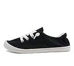 Soda Flat Women Shoes Linen Canvas Slip On Sneakers Lace Up Style Loafers Zig-S, Black/White, 6.5