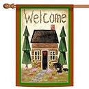 Toland Home Garden Cabin Welcome Garden Flag, Tessuto, Brown/Green, House-L-28 x 40"
