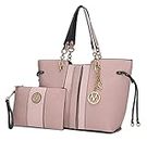 MKF Shoulder Bag for Women & Wristlet Pouch Purse Set: PU Leather Tote Handbag – Top-Handle Stylish Satchel Pocketbook Pink Holland