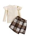 Qiraoxy Baby-Mädchen-Kleidung Langärmeliges Oberteil + A-Linie Plaid Rock Set Kleinkind Mädchen Mode Kleidung 2Pcs Outfits Set 1-6 Jahre