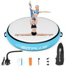Costway 40 Inch Inflatable Round Gymnastic Mat with Electric Pump-Blue