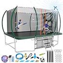 Lyromix 14FT Outdoor Rectangle Trampoline for Kids and Adults, Rectangular Trampoline with Curved Poles, Pumpkin Trampoline with Light, Sprinkler, Soccer and Storage Bag