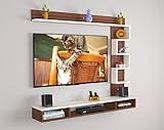 DAS Hubert Engineered Wood Wall Mount TV Entertainment Unit Stand Set TOP Box Stand with Shelves and Display Rack Classic Walnut & Frosty White- Ideal for UP to 55 Inch Screen