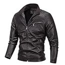 LOEBKE Men's Motorcycle Jacket Jacket Retro Leather Jacket Casual Winter Waterproof Jacket(Coffee,XL)