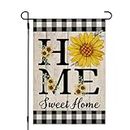 CROWNED BEAUTY Summer Sunflower Garden Flag 12x18 Inch Double Sided Small Burlap Home Sweet Home Holiday Plaid Flag for Outside Yard