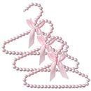 LOGOFUN 3pcs Small Pearl Hanger Mini Pearl Clothes Hangers with Ribbon Elegant Tiny Pearl Bow Beads Hangers for DIY Crafts Baby Dollhouse Accessories - Pink, 30CM