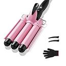 3 Barrel Curling iron Hair Waver, TOP4EVER 25mm Professional Ceramic Hair Curler with Two Temperature Control, Fast Heating 1inch Triple Barrel Crimper Wand for Waving Hair