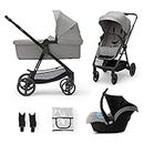 Kinderkraft Newly 3 in 1, Stroller, Pushchair for Toddlers, Pram, Newborn Baby, Large Hood, with Accessories, Easy Folding, Included Car Seat, Shock Absorbtion, from Birth up to 22 kg, Gray