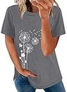 Dokotoo Womens Casual Summer Basic Short Sleeve T Shirts Crew Neck Boho Dandelion Print Crew Neck Solid Color Loose Fit Casual Henley Blouse T Shirt for Women Graphic Tee Tunic Tops Gray S