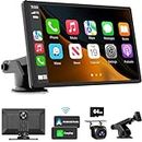 Laviay Wireless Carplay Touchscreen with 4K Dash Cam, Portable 9'' Apple Carplay & Android Auto Car Stereo, Car Play Car Audio Receivers with 1080p Backup Camera, GPS Navigation, Bluetooth