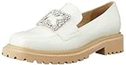 Oriental Traffic 31113 Loafer, Bijou, Thick Sole, Square Toe, Easy to Wear, Easy to Walk, Large Size, Small Size, Enamel, White, 23.0 cm