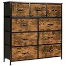LYNCOHOME Chest of Drawers, Bedroom Drawers, Fabric Dresser with Wood Top and Large Storage Space, Easy to Assemble, for Bedroom, Living room, Kids room, Closet (Sepia Print, 9 Drawers)