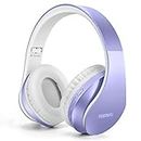 Bluetooth Headphones,TUINYO Wireless Headphones Over Ear with Microphone, Foldable & Lightweight Stereo Wireless Headset for Travel Work TV PC Cellphone-Purple