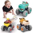 REMOKING Baby Toys Car for 1 2 3 Year Old,3 Pack Pull Back Friction Powered Push and Go Cars Toys for Toddler Boys Girls Baby Gift,Big Wheel Animal Truck Toy,Early Educational Toy for 12 18 Month Baby