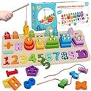 Martiount 5 in 1 Wooden Number Puzzle Sorting Montessori Toys for 1-3 Year Old, Wooden Toys Sorting & Stacking Magnetic Fishing Game Toys for Toddler Age 2 3 4 Year Olds Boys Girls Birthday Gifts