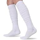 IRAMY Scrunch Long Football Socks Men Youth Boys 1 Pack Combed Cotton With Ankle Support Padded Knee High Socks Breathable White Sports Socks