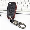 Ubersweet® Leather Car Key Cover Case for Escort Everest Fusion 3 Buttons Flip Floding Key Shell Car Styling Accessories Color Name Redline for Ford